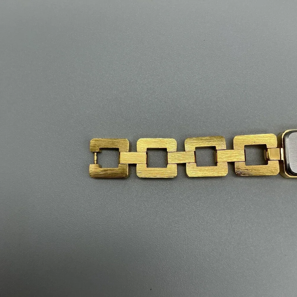 Anne Klein Womens Watch 16mm White Dial Gold Tone Square Link New Battery 6.75